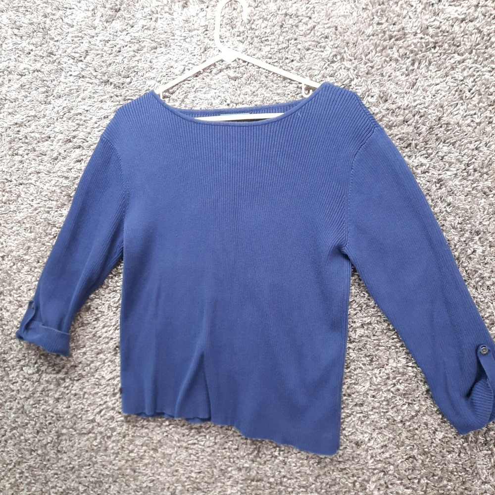 Ralph Lauren LRL Sweater Women XL Blue 3/4 Roll Tab Boat Neck Pullover Top